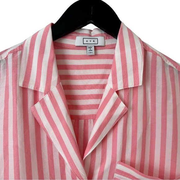 AYR Medium Pool Boy Shirt Pink Stripe Silk-Blend Short Sleeve Button Down Casual - Picture 4 of 7